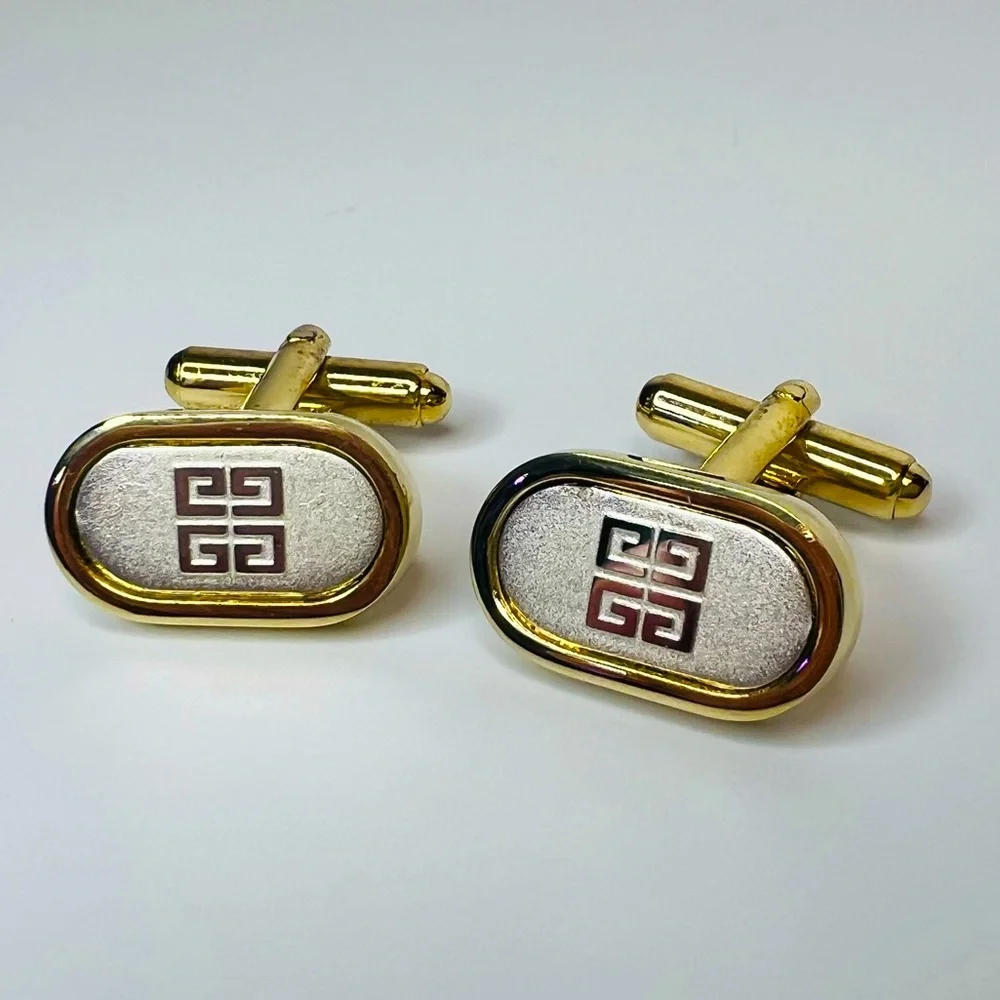 Givenchy Cufflinks Gold Plated with Silver Tone Quadruple G Logo Cuff Links